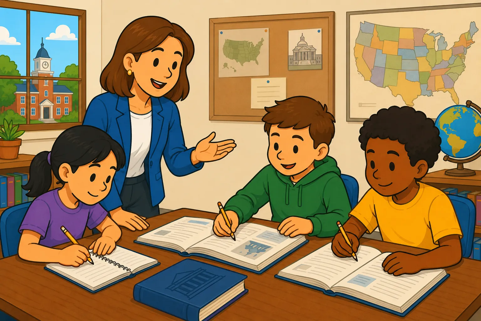 Students participating in a classroom civics lesson about the foundations of American democracy.